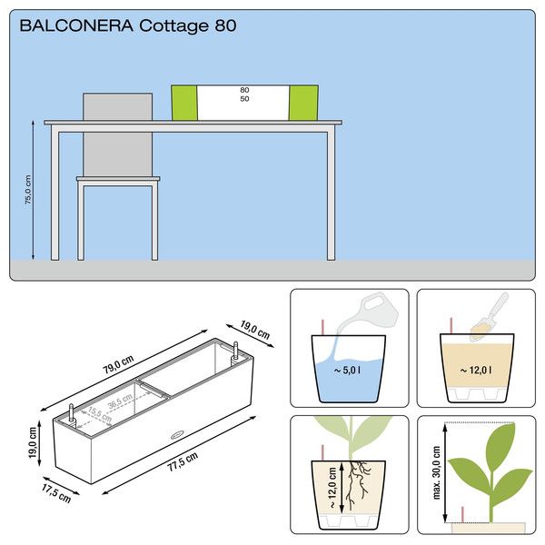 Умный вазон Lechuza Balconera Cottage 80 12 л белый 15610