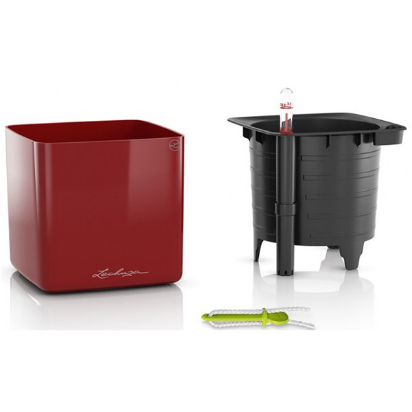 Кашпо Lechuza Cube Glossy 14 ярко-красный блестящий 13512