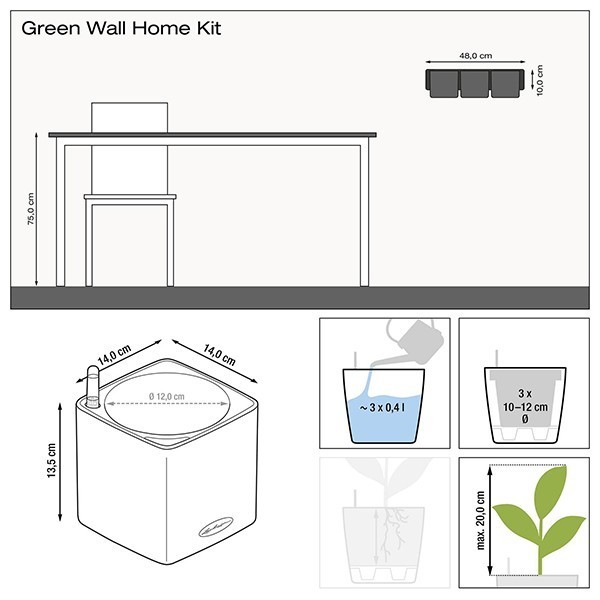 Комплект Lechuza Green Wall Home Kit Glossy 48х6х14 см антрацит 13524