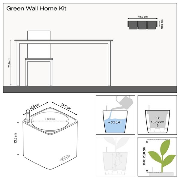 Комплект Lechuza Green Wall Home Kit Glossy 48х6х14 см красный 13525
