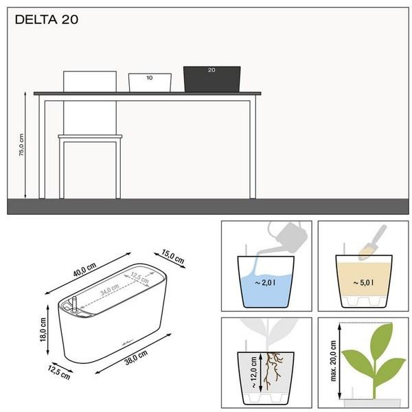 Вазон Lechuza DELTA 20 Белый блестящий 15560