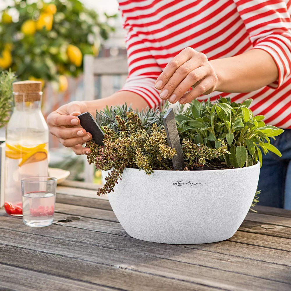 Кашпо Lechuza Cubeto Stone 40 кварцевый белый 13847