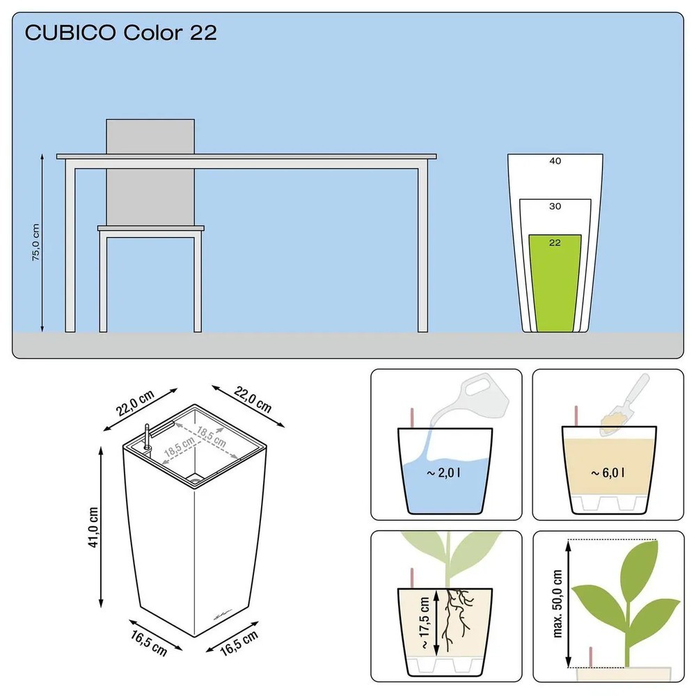 Кашпо Lechuza Cubico Color 22 6 л 13128